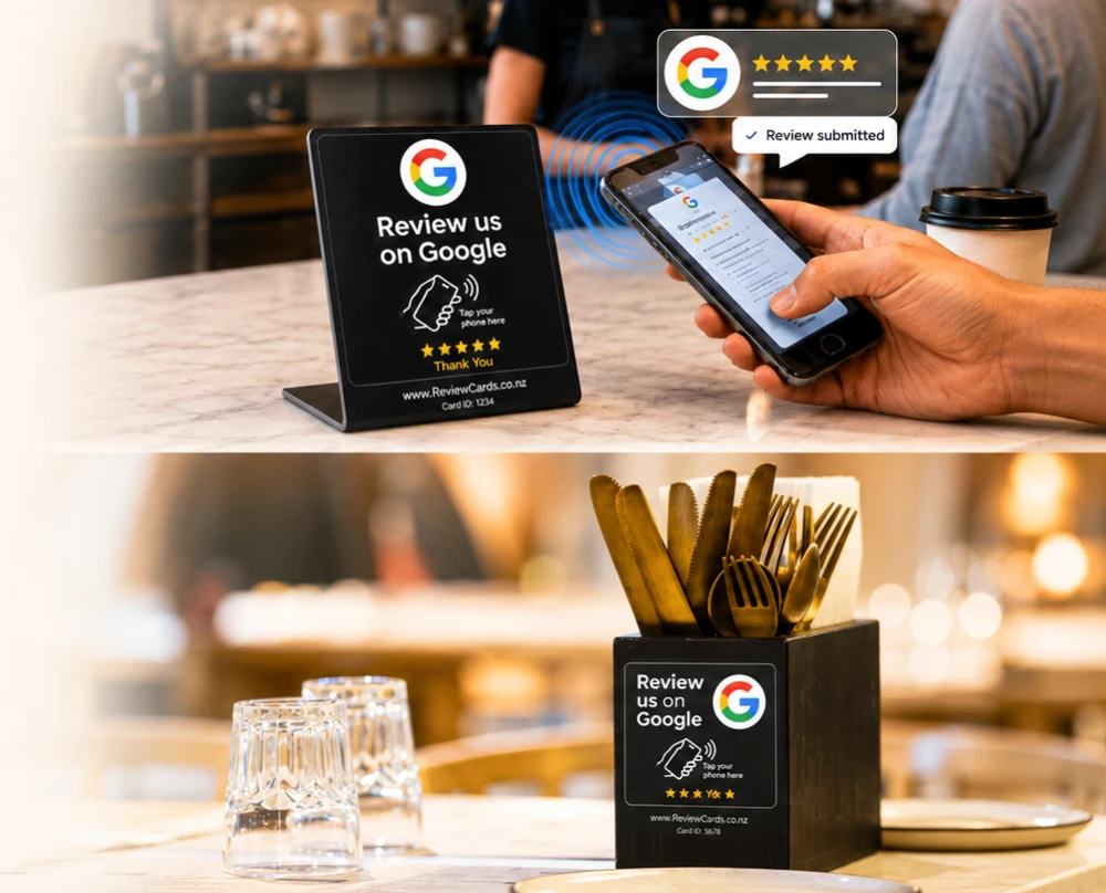 google review stand table tile hospitality.webp
